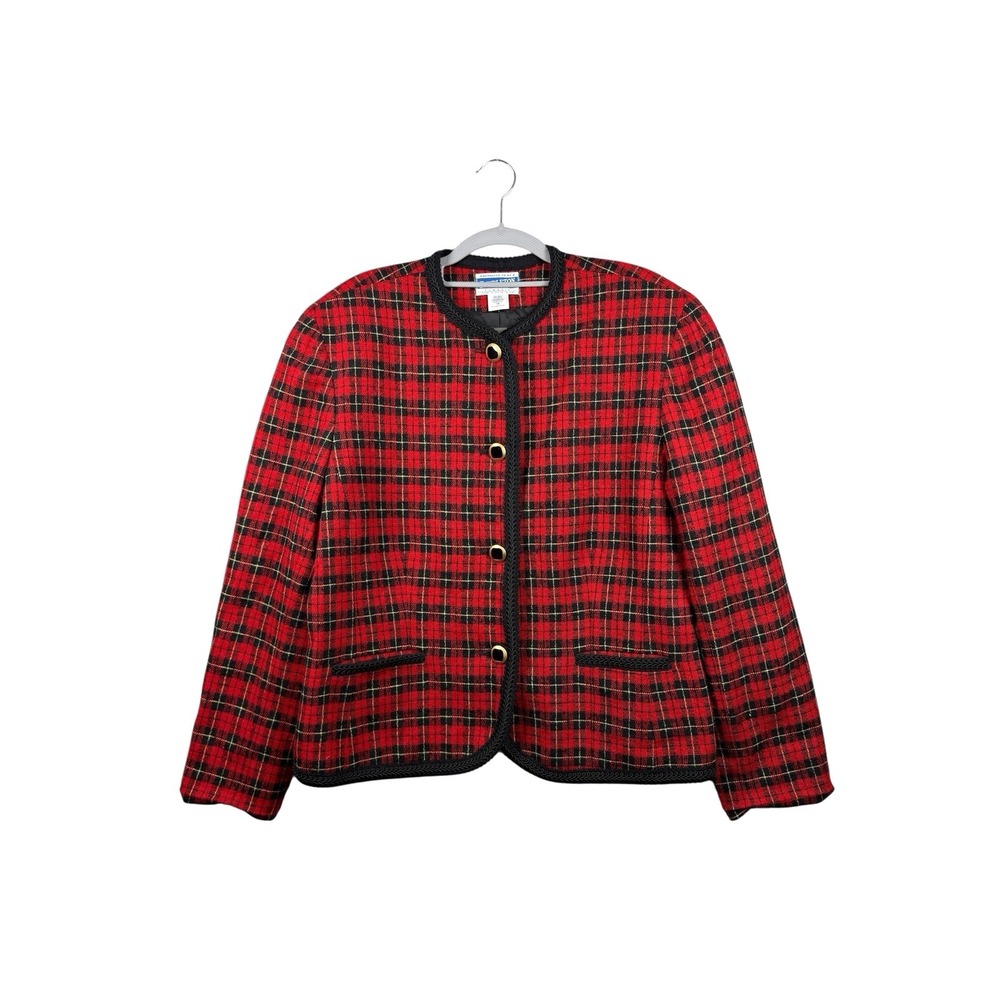 Vintage Pendleton 100% Virgin Wool Tartan Plaid Red Blazer Jacket 16